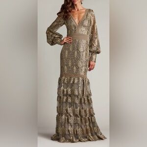 Tadashi Shoji CGA24268L - Aponi Tiered Sequin Embroidered Mermaid Gown NWT